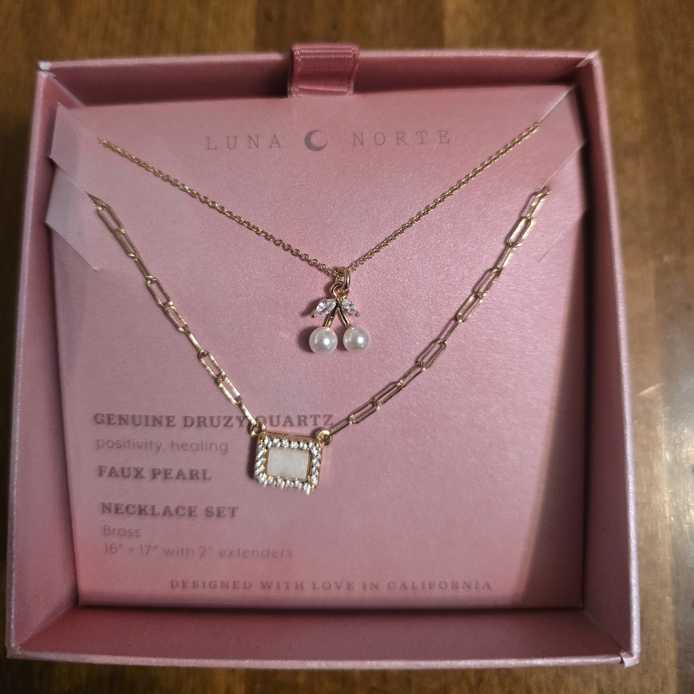 Luna Norte - Gold and White Necklace Set with Dainty Charms